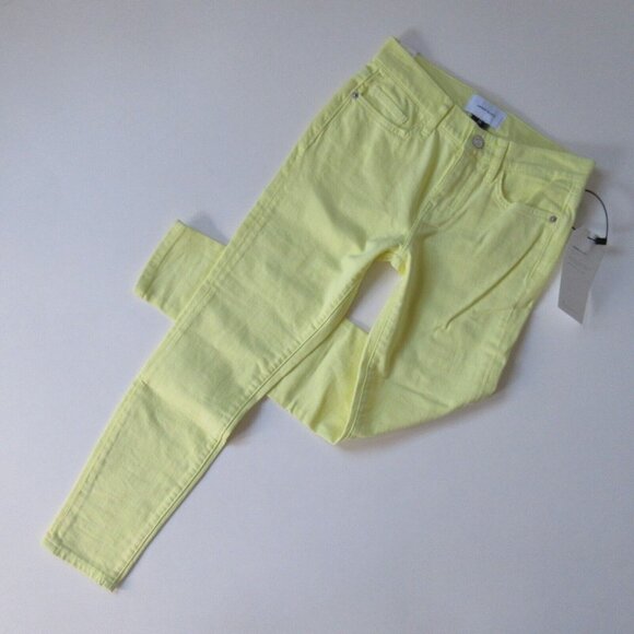 NWT Current/Elliott The Stiletto in Acid Yellow Stretch Crop Skinny Jeans 24 - Picture 1 of 4